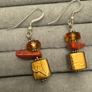 925 Sterling Silver Dangle Earrings | Glass & Stone | 3.5 cm